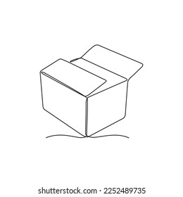 Continuous one line drawing of a cardboard box. Online shopping concept, fast delivery, carton box, shipping and packaging. Transport, cardboard box in doodle style. vector illustration