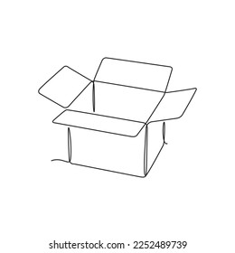 Dibujo continuo de una línea de una caja de cartón. Concepto de compra en línea, entrega rápida, caja de cartón, envío y embalaje. Transporte, caja de cartón en estilo doodle. ilustración vectorial