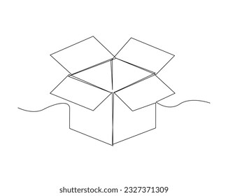 Continuous one line drawing of cardboard box. Box packaging line art vector illustration. Packaging, expedition and shipment concept.  Editable stroke.