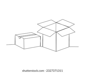 Continuous one line drawing of cardboard box. Box packaging line art vector illustration. Packaging, expedition and shipment concept.  Editable stroke.