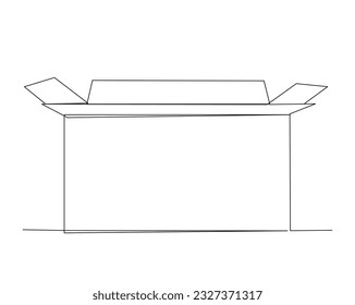 Continuous one line drawing of cardboard box. Box packaging line art vector illustration. Packaging, expedition and shipment concept.  Editable stroke.