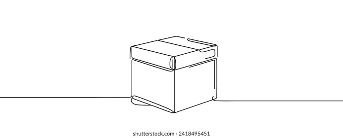 Dibujo continuo de una línea de una caja de cartón. Concepto de compra en línea, entrega rápida, caja de cartón, envío y embalaje. Transporte, caja de cartón en estilo doodle. ilustración vectorial