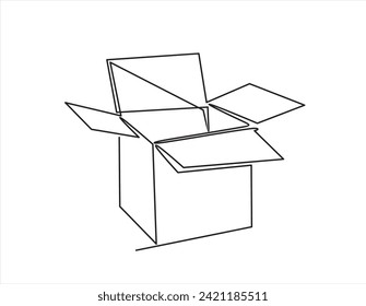 Continuous one line drawing of a cardboard box. Online shopping concept, fast delivery, carton box, shipping and packaging. Transport, cardboard box in doodle style. vector illustration