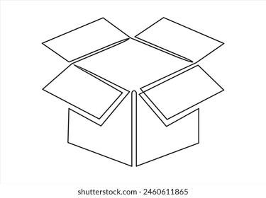 Continuous one line drawing of a cardboard box. Online shopping concept, fast delivery, carton box, shipping and packaging. Transport, cardboard box in doodle style. vector illustration