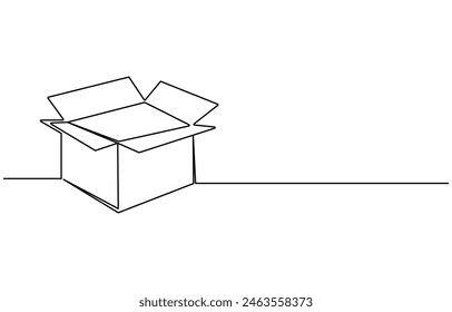 Continuous one line drawing of a cardboard box. Online shopping concept