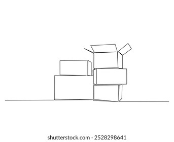 Dibujo continuo de una línea de cajas de cartón. Pila simple de cajas de cartón Ilustración vectorial de arte de línea. Vector editable.
