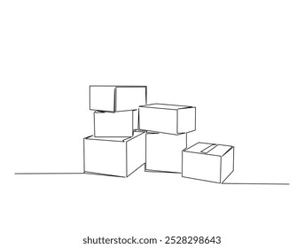 Dibujo continuo de una línea de cajas de cartón. Pila simple de cajas de cartón Ilustración vectorial de arte de línea. Vector editable.
