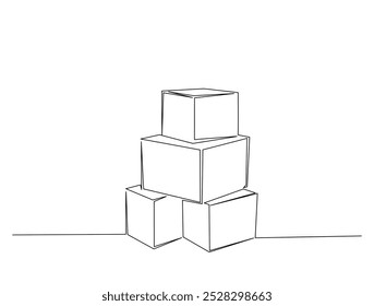 Dibujo continuo de una línea de cajas de cartón. Pila simple de cajas de cartón Ilustración vectorial de arte de línea. Vector editable.
