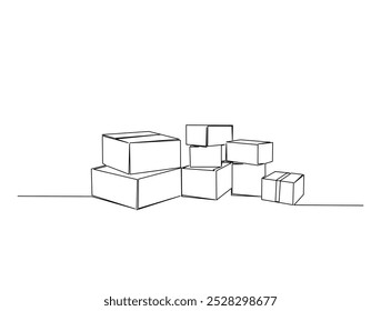 Dibujo continuo de una línea de cajas de cartón. Pila simple de cajas de cartón Ilustración vectorial de arte de línea. Vector editable.
