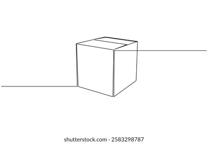 Continuous one line drawing of a cardboard box. Online shopping concept vector illustration, A cardboard box is drawn by one black line on a white background.