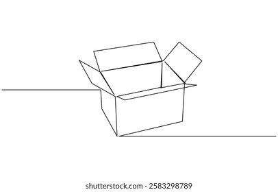 Continuous one line drawing of a cardboard box. Online shopping concept vector illustration, A cardboard box is drawn by one black line on a white background.