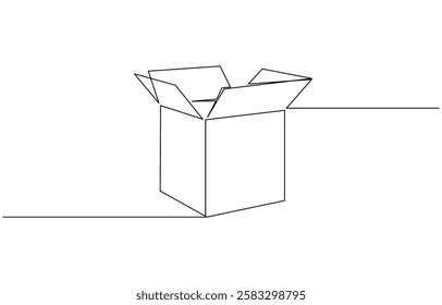 Continuous one line drawing of a cardboard box. Online shopping concept vector illustration, A cardboard box is drawn by one black line on a white background.