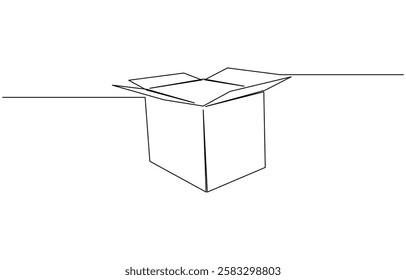 Continuous one line drawing of a cardboard box. Online shopping concept vector illustration, A cardboard box is drawn by one black line on a white background.
