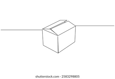 Continuous one line drawing of a cardboard box. Online shopping concept vector illustration, A cardboard box is drawn by one black line on a white background.