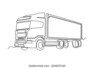 Continuous one line drawing cargo trucks transportation with containers. Cargo Concept. Single line draw design vector graphic illustration.