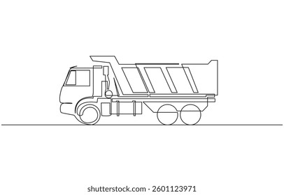 Continuous one line drawing of cargo truck transport Delivery truck in single line draw illustration, Car mini puckup truck with 4 seats. Side view, Continuous one line drawing.