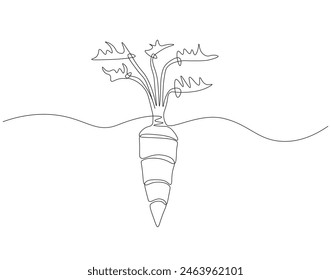 Dibujo continuo de una línea de verdura de zanahoria. Una línea que dibuja la ilustración de la planta de zanahoria en crecimiento. Concepto de crecimiento vegetal arte de línea continua. Esquema editable.