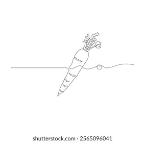 Continuous one line drawing of carrot vegetable. One line drawing vector illustration of carrot plant. Editable outline.