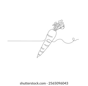 Continuous one line drawing of carrot vegetable. One line drawing vector illustration of carrot plant. Editable outline.