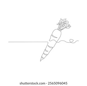 Continuous one line drawing of carrot vegetable. One line drawing vector illustration of carrot plant. Editable outline.