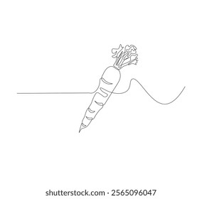 Continuous one line drawing of carrot vegetable. One line drawing vector illustration of carrot plant. Editable outline.