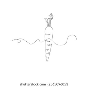 Continuous one line drawing of carrot vegetable. One line drawing vector illustration of carrot plant. Editable outline.