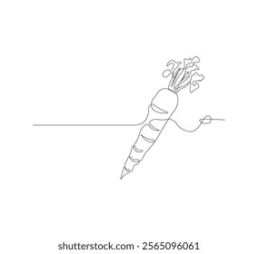 Continuous one line drawing of carrot vegetable. One line drawing vector illustration of carrot plant. Editable outline.