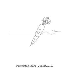 Continuous one line drawing of carrot vegetable. One line drawing vector illustration of carrot plant. Editable outline.