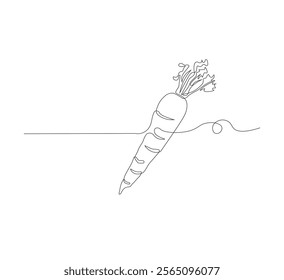 Continuous one line drawing of carrot vegetable. One line drawing vector illustration of carrot plant. Editable outline.