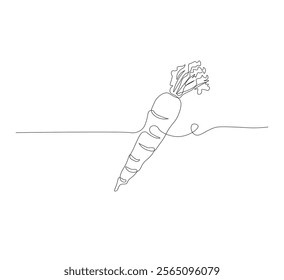 Continuous one line drawing of carrot vegetable. One line drawing vector illustration of carrot plant. Editable outline.