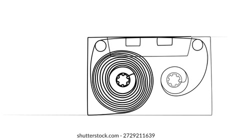 Continuous one line drawing of cassette tape. Vector image