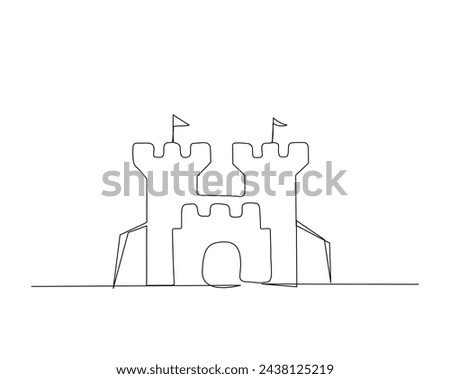 Continuous one line drawing of castle vector design. Castle single line art vector illustration. Editable stroke.