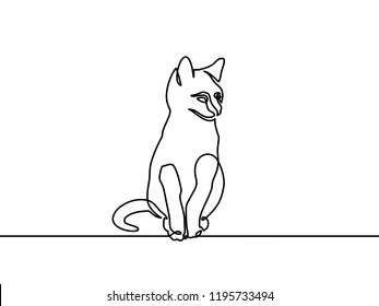 Continuous one line drawing. cat logo. Black and white vector illustration. 