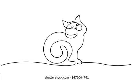 Continuous one line drawing. Cat sitting with curled tail. - clients ...