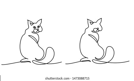 Continuous one line drawing  Cat sitting and back to us  looking over the shoulder  Vector illustration
