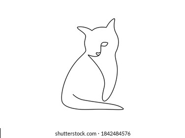 Continuous one line drawing of cat for logo. Abstract linear cat silhouette isolated on white background. Modern vector illustration of domestic animal for print wall decor decoration