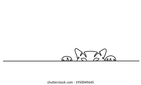 Continuous one line drawing of Cat. A cat is drawn by a single black line on a white background. One-line drawing. Continuous line. Pets. Vector Eps10