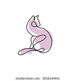 Continuous one line drawing cat. Contour symbol. Vector illustration.