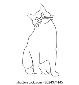 Continuous one line drawing of cat silhouette. Cute cat sitting posing tilting her head in abstract hand drawn style. Animal themed simple ink vector illustration. Simple and minimalistic animal dood