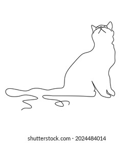 Kontinuierliche Zeichnung der Katzensilhouette. Sitting Katze, die in abstraktem, handgezeichnet Stil aufschaut. Einfache Vektorgrafik nach Thema "Tier". Einfache und minimalistische Tierdoodle-Kunst.