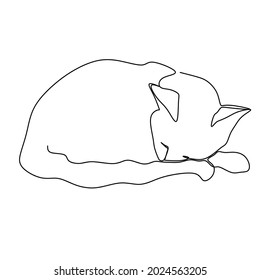 Continuous one line drawing of cat silhouette. Sleeping cat curled up in abstract hand drawn style. Animal themed simple ink vector illustration. Simple and minimalistic animal doodle art.