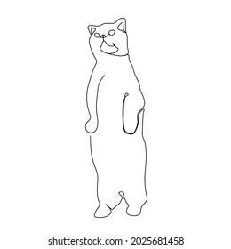 Continuous one line drawing of cat silhouette. Cute cat standing on two legs like a human in abstract hand drawn style Simple and minimalist animal doodle art. Abstract ink vector illustration. 