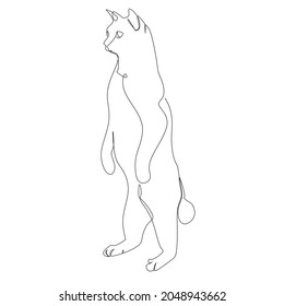 Continuous one line drawing of cat silhouette. Cute cat standing on two legs like a human in abstract hand drawn style Simple and minimalist animal doodle art. Abstract ink vector illustration. 