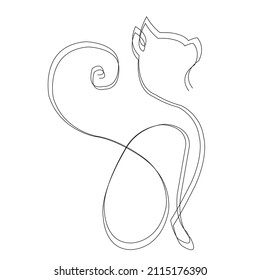 Continuous One line drawing of cat abstract minimal design