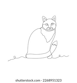 Continuous one line drawing. Cat sitting with curled tail. Vector illustration