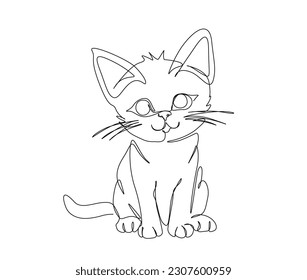 Continuous one line drawing cat   kitten  Cute Kitten single line art vector illustration  Editable stroke 