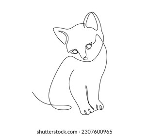 Continuous one line drawing of cat- kitten. Cute Kitten single line art vector illustration. Editable stroke.