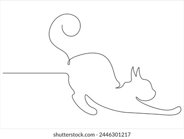 Continuous one line drawing of cat out line vector art illustration 