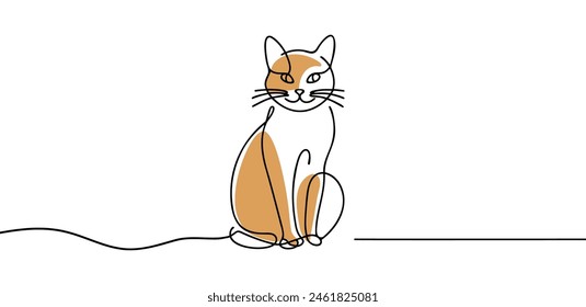 Continuous one line drawing of cat- kitten. Cute Cat single line art vector illustration