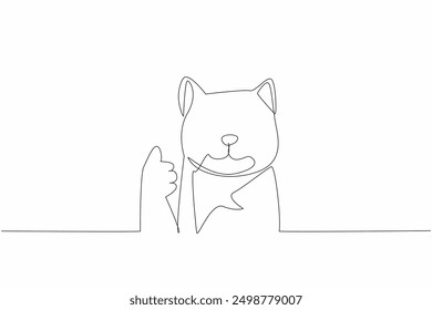 Continuous one line drawing cat with thumbs up gesture. Funny character from pet cat. Cats with human-like behavior. Provides a symbol or code of approval. Single line draw design vector illustration